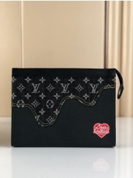 Louis Vuitton Monogram Drip Taurillon POCHETTE VOYAGE Denim M45961 Black HY24090Sy67