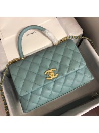 Luxury Chanel original Caviar leather flap bag top handle A92290 green &gold-Tone Metal HY10403bE46