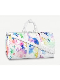 Luxury Louis Vuitton KEEPALL 50 BANDOULIERE M45758 Ink and Wash White HY1744Lv15
