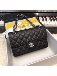 Luxury Replica Chanel Small Classic Handbag Grained Calfskin & silver-Tone Metal A01113 black HY16205vv50