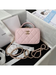 New Chanel Grained Calfskin mini flap bag with top handle AS2431 pink HY6457Uf80