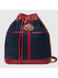 New Gucci Rajah medium bucket bag 553961 Blue suede HY21422Uf80