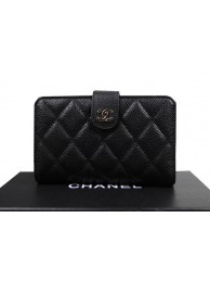 Replica Best Quality Chanel Matelasse Bi-Fold Wallet Original Cannage Pattern Leater CHA48667 Black HY1621Rf83