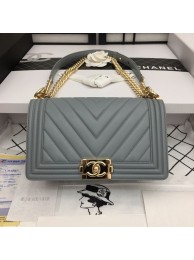 Replica Boy Chanel Flap Bag Original Chevron Leather Gray A67086V Gold Buckle HY23215rH96