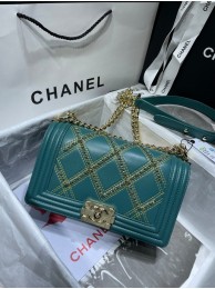 Replica BOY CHANEL Handbag Crumpled Calfskin & Gold-Tone Metal A67086 green HY9591Kg43