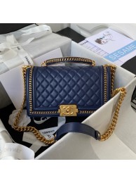Replica BOY CHANEL HANDBAG Gold-Tone Metal A67086 dark blue HY13070iu55