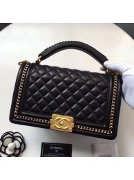 Replica Boy Chanel Top Handle Flap Bag Original Sheepskin Leather A94804 Black HY13884Ye83