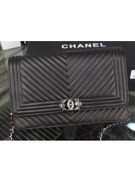 Replica Boy Chanel WOC Flap Bag Original Chevron Sheepskin A53731 Black HY6841cK54