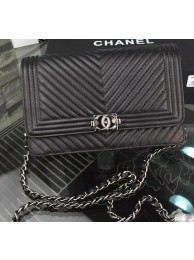 Replica Boy Chanel WOC Flap Bag Original Chevron Sheepskin CHA4742 Black HY23546Ac56