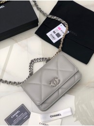Replica Chanel 19 Classic Sheepskin Leather Chain Wallet AP0957 light gray& silver-Tone Metal HY14056Ac56