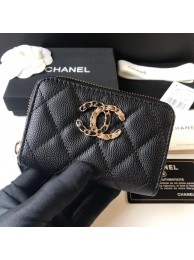 Replica CHANEL 19 Grained Calfskin & Gold-Tone Metal Wallet AP1842 black HY16851sA83