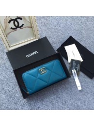 Replica CHANEL 19 sheepskin & Gold-Tone Metal Wallet AP1063 blue HY15647it96