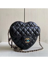 Replica Chanel 2022S Love Heart Original Lambskin Crossbody Chain Bag AS3191Y Black HY13280HB48