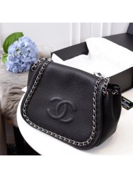Replica Chanel Calfskin & silver-Tone Metal Shoulder Bag 94008 black HY8013Vi77