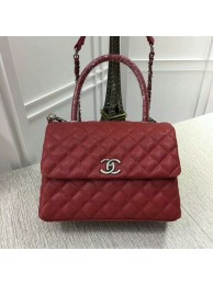 Replica Chanel Caviar Leather Red Top Handle Bag 92991 Silver HY9402XB19