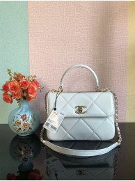 Replica Chanel CC original lambskin top handle flap bag A92236 white&Gold-Tone Metal HY14141cK54