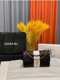 Replica Chanel CLASSIC HANDBAG Lambskin & Gold Metal A01112 Black & White HY15379Jw87