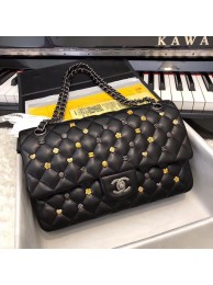 Replica CHANEL Classic Handbag Lambskin Silver-Tone & Ruthenium-Finish Metal A01112 Black HY21290DY71