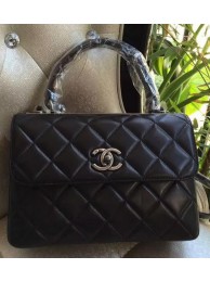 Replica Chanel Classic Top Flap Bag Black Original Sheepskin Leather A92236 Silver HY23447BB13