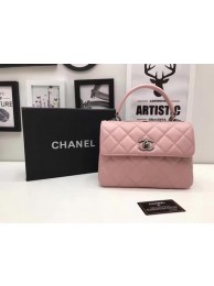 Replica Chanel Classic Top Handle Bag Pink Sheepskin Leather A92991 Silver HY17231Sf59