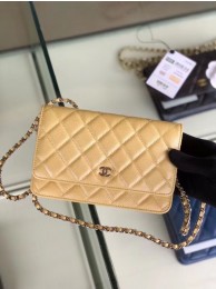 Replica Chanel classic wallet on chain Grained Calfskin & Silver-Tone Metal 33814 Pearlescent apricot HY5405iu55