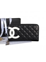 Replica Chanel Combon Zip Around Wallet White CC Logo A50078 Black HY2872it96