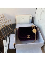 Replica Chanel flap bag velvet & Gold-Tone Metal AS2222 deep purple HY2538Vi77