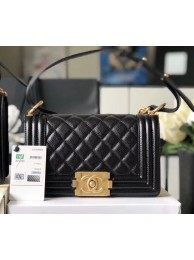 Replica Chanel Le Boy Flap Shoulder Bag Original Cavier Leather A67085 Black Gold Buckle HY25462XB19