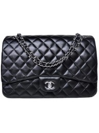 Replica Chanel Maxi Quilted Classic Flap Bag Black Sheepskin A58601 Silver HY10672BB13