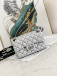 Replica Chanel MINI 2.55 HANDBAG Metallic Grained Calfskin & White Metal AS0874 Silver HY12921ec82