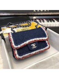 Replica CHANEL Mini Flap Bag Denim Braid & Silver-Tone Metal A69900 dark blue HY15966cK54