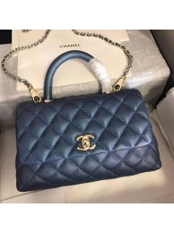 Replica Chanel original Caviar leather flap bag top handle A92290 blue &gold-Tone Metal HY18262YP94
