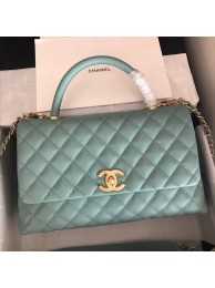 Replica Chanel original Caviar leather flap bag top handle A92292 green &Gold-Tone Metal HY10956KG80
