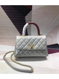 Replica Chanel original Caviar leather flap bag top handle B92290 silvery &gold-Tone Metal HY17097Xe44