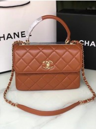 Replica Chanel original lambskin top handle flap bag AS92236 brown&Gold-Tone Metal HY21184Ye83