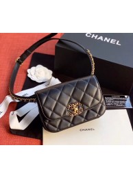 Replica Chanel Original Sheepskin Leather Belt Bag Black 33866 Gold HY20328ij65