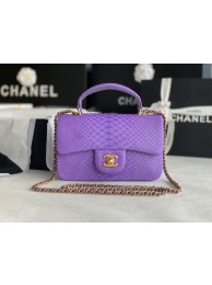 Replica Chanel Snake skin mini flap bag with top handle AS2431 purple HY17558BJ25