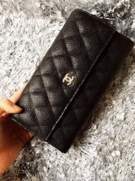Replica Chanel Tri-Fold Wallet Cannage Pattern Leather A48656 Black HY13417XB19