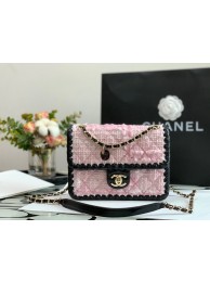 Replica CHANEL Tweed Braided Calfskin & Gold-Tone Metal AS6075 pink HY15066Kg43