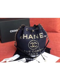 Replica CHANEL Tweed Calfskin drawstring bag & Gold-Tone Metal AS0455 Navy HY4702AP18