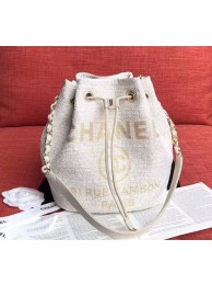 Replica CHANEL Tweed Calfskin drawstring bag & Gold-Tone Metal AS0455 white HY5960DY71