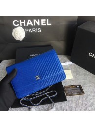 Replica Chanel WOC Flap Shoulder Bag Blue Calfskin Leather A33814 Silver HY2498EO56