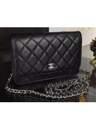 Replica Chanel WOC mini Flap Bag Black Sheepskin A5373 Silver HY452BB13