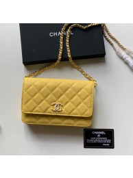 Replica Chanel WOC Original Caviar Leather Flap cross-body bag V33818 Yellow HY20945HB48