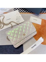 Replica Chanel WOC Original Sheepskin Leather Flap cross-body bag V33814 Pearlescent white Silver chain HY24298Ix66