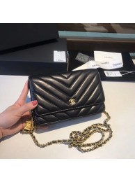 Replica Chanel WOC Original sheepskin Leather Flap Shoulder Bag D33814 black HY11586cK54
