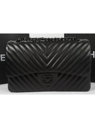 Replica Cheap Chanel Classic Flap Bag Sheepskin Chevron Quilting A1113 Black HY1206QC68