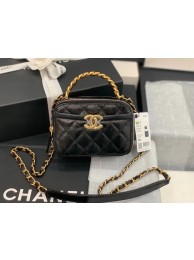 Replica Cheap Chanel minil tote bag Sheepskin & Gold-Tone Metal AS2179 black HY10696QC68