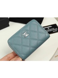 Replica Designer Chanel classic card holder Grained Calfskin & silver-Tone Metal A69271 light Blue HY17916Bb80