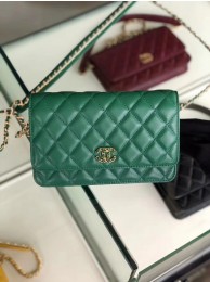 Replica Designer Chanel Original Leather Chain Wallet AP0724 green HY16456Bb80